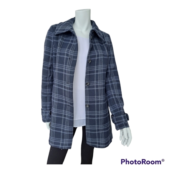 Daniel Hechter Paris navy blue plaid coat jacket trench - Picture 3 of 15